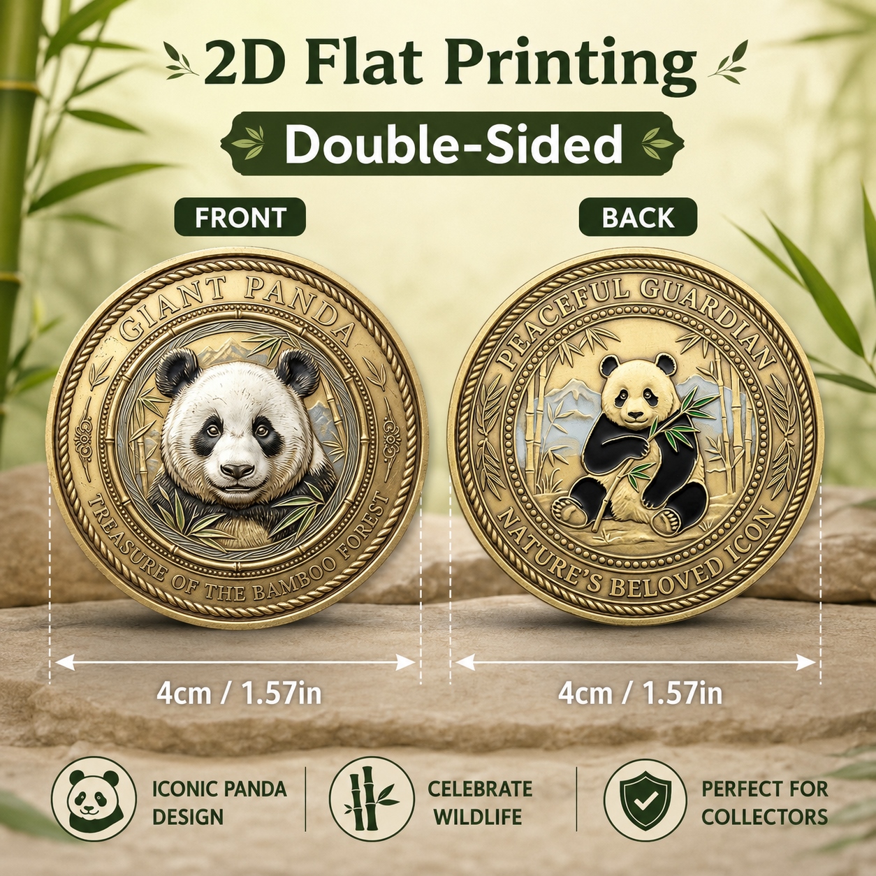 TEMU Replica Coin 1pc, 2d Flat Printing, Commemorative Coin, Double-sided Bamboo Keepsake Coin, Warm Brass-tone Panda Forest , Wildlife Collector