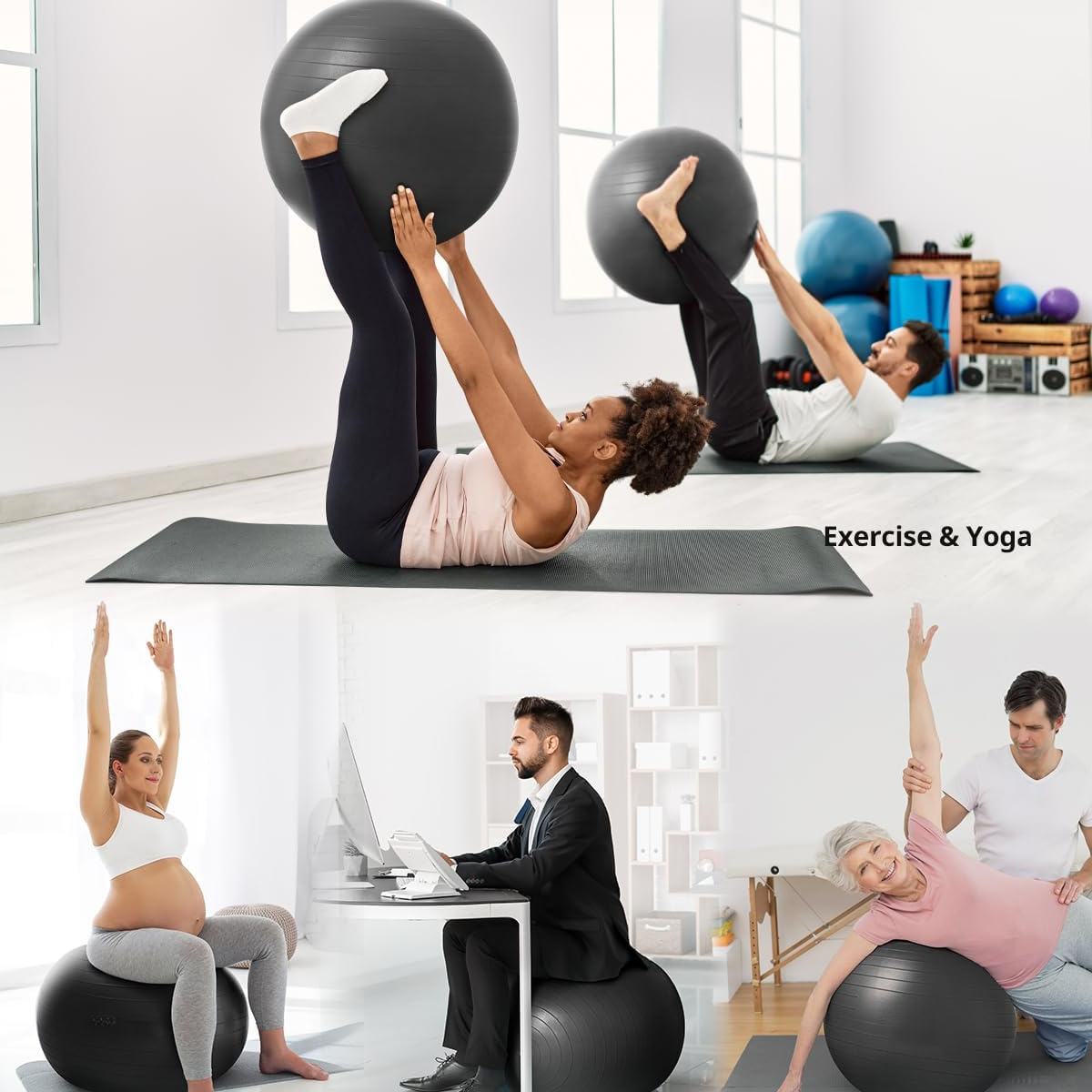 65Cm Thickened Yoga Ball/Fitness Ball, Heavy-Duty Balance Ball Chair, Suitable for Stability Training And Exercise During Pregnancy, Comes with a Quick Inflation Pump