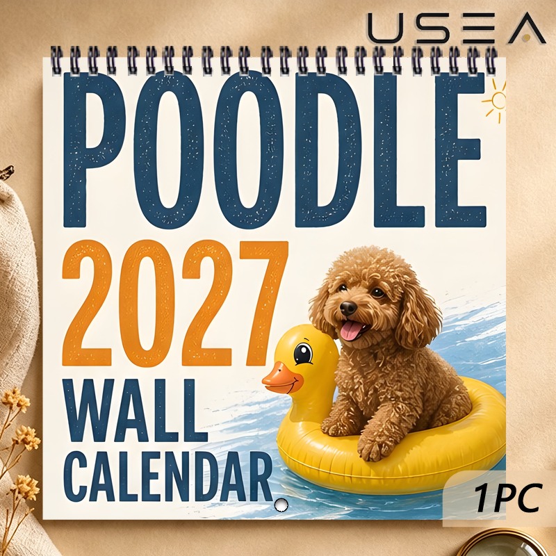 TEMU 2027 Wall Calendar, 2027 Poodle Wall Calendar, 12-month Yearly Organizer & Habit , Twin Wire Spiral Bound Monthly Planner, Pool-themed Gift For