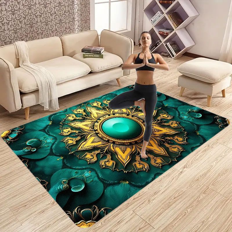1pc elegante tapete de yoga mandala dorado de lujo, diseño antideslizante silencioso con     verde profundo y dorado, de     y  , elegante tapete de fitness para meditación lavable a máquina para    ,   tapete de yoga