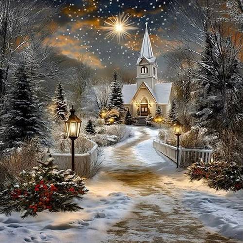 1pc 5d diy diamond painting kit winter church design christmas decor for living room bedroom handmade a gift for mom