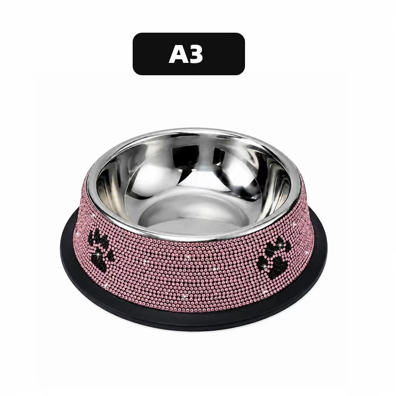 TEMU Bling Rhinestone Pet Bowl, Paw Print Non-slip Stainless Cat Bowl, Detachable Food Water Feeder Bowl, Shiny Sparkly Pet Feeding Dish For Small