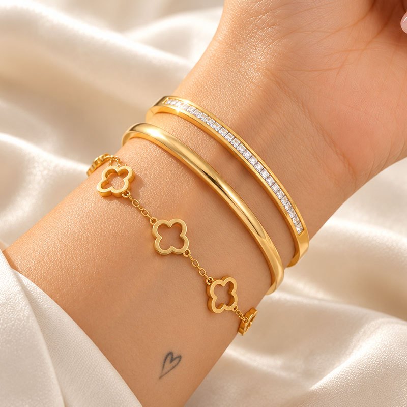 Elegant 3pcs Handmade Gift Set, Golden Stackable & Smooth Bracelets