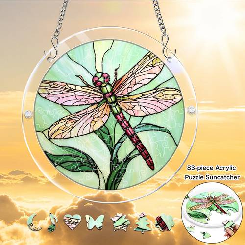 item picture 7 4 inch acrylic garden sunlight catcher puzzle 83pcs irregular colored dragonfly window ornament for garden home church courtyard hanging decor summer gift