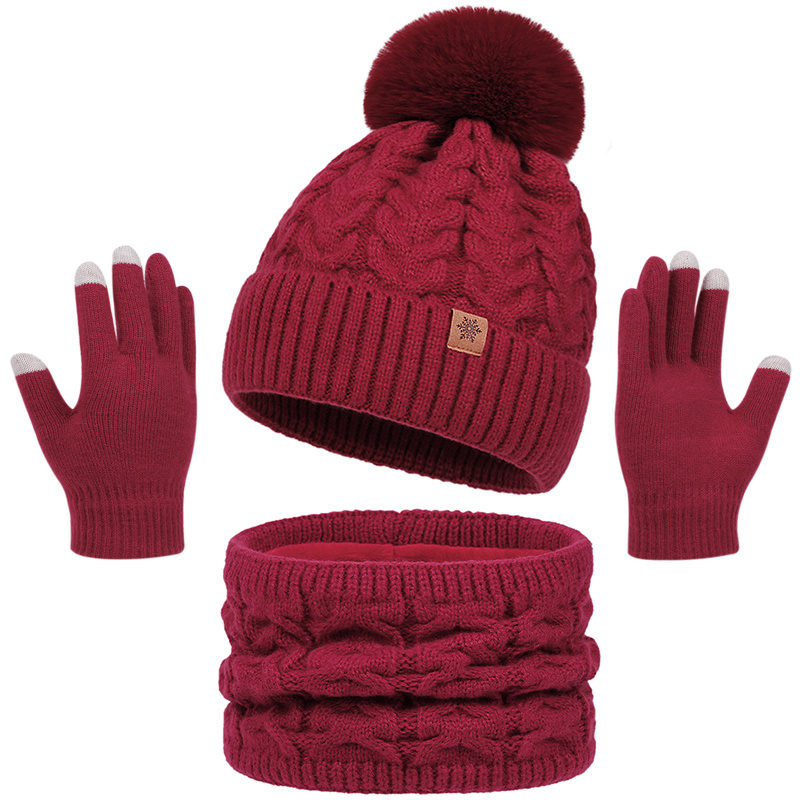 TEMU Juego de 3 piezas de gorro, bufanda y guantes de otoño/invierno, gorro de punto con borla grande y orejeras, guantes forrados compatibles con