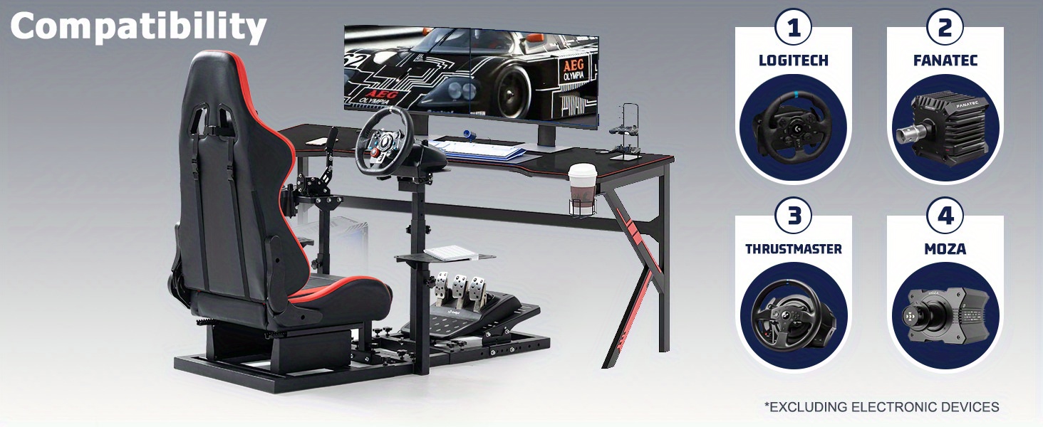 Minneer Racing Flugsimulator-Cockpit mit ergonomischem Gaming-Stuhl-Design – Schwerlast, höhenverstellbar & neigungsvariabel (90°–180°) – Kompatibel mit Logitech G25/G27/G29/G920/G923, Thrustmaster T80/T150, Fanatec, Moza – Lenkradständer pedalfreie Einrichtung – PC/PS5/PS4/Xbox//Simulator – Platzsparende Rennsimulator-Ausrüstung – Keine Elektronik benötigt