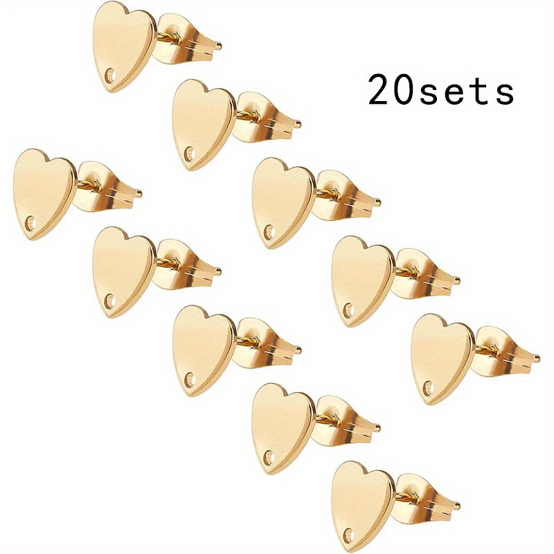 E-shop 20 Sets 20 Stück Herzförmige Ohrstecker 20 Stück Edelstahl Ohrstecker Rückteile, Edelstahl Herz Ohrstecker mit Löchern für DIY Handgemachte