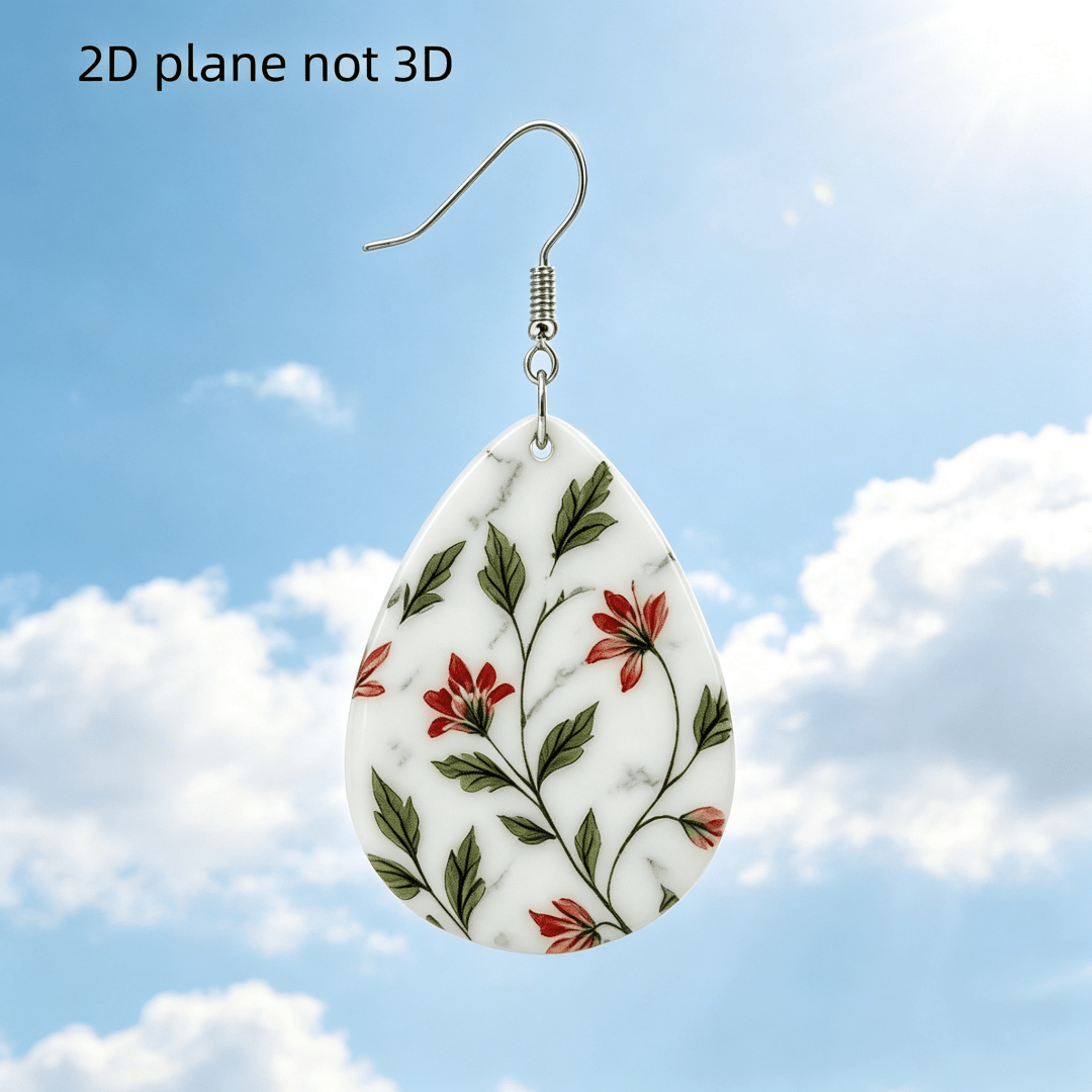Vintage Floral Teardrop Dangle Earrings, Lightweight Acrylic