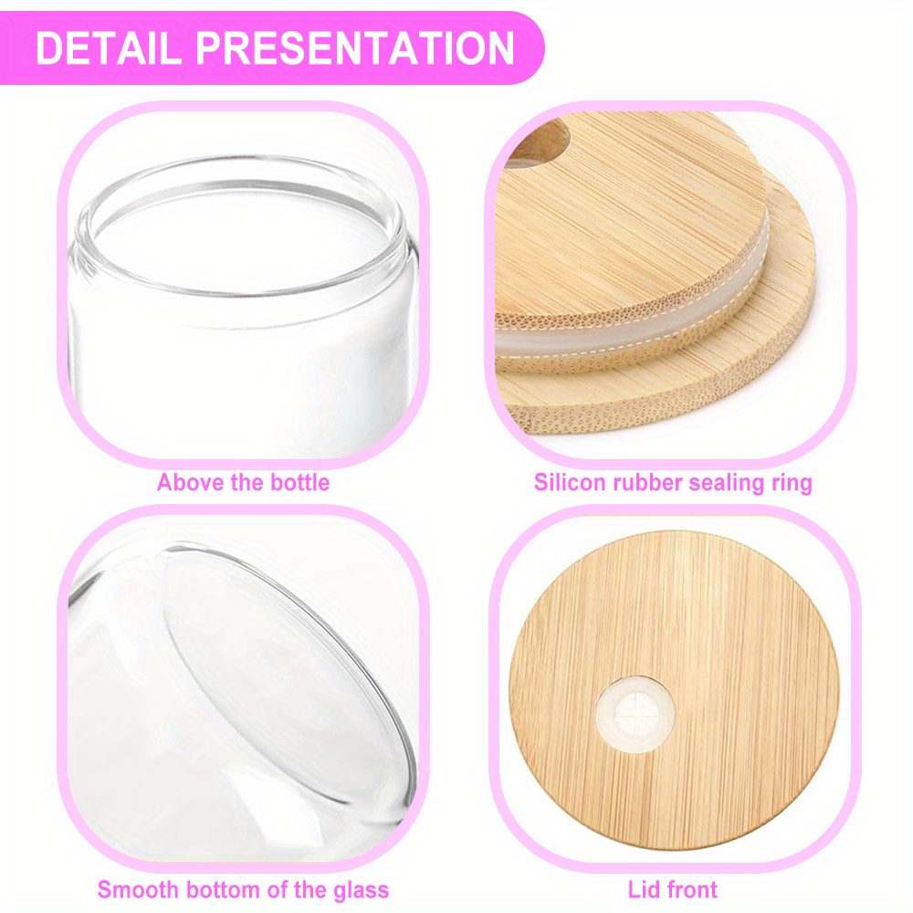 50 25 12 8 pack 16oz clear or frosted sublimation glass cans with bamboo lid transparent glass tumblers with plastic straw sublimation glass cups with bamboo lids with individually   ideal for diy gifts halloween christmas for juicing coffee soda tea Product details 5