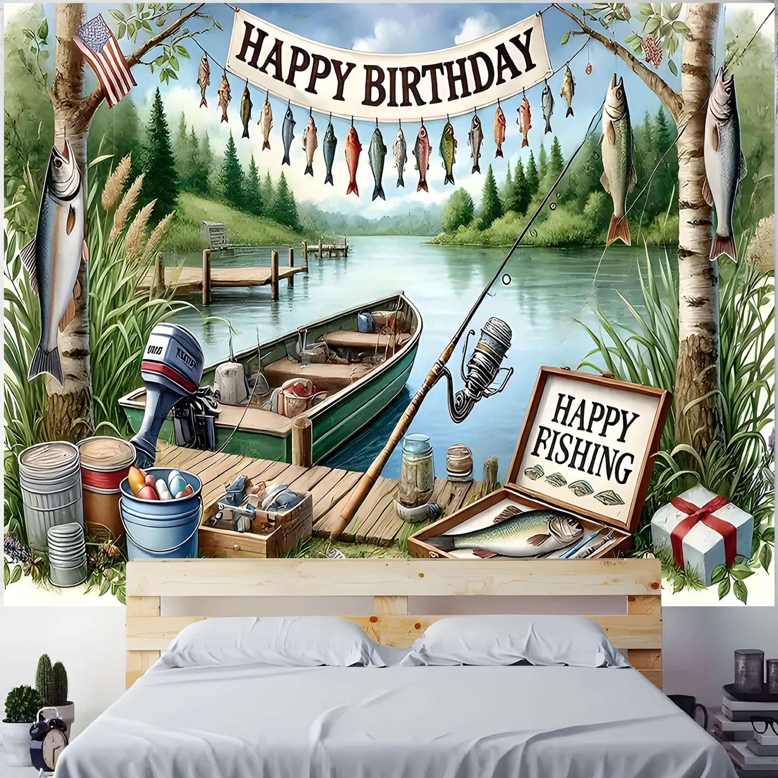 

1pc Fishing-themed Banner Backdrop, Polyester Fiber, Reusable, , With Ideal For Outdoor & Indoor Photography, For Birthday & Anniversary Celebrations, Home Decor