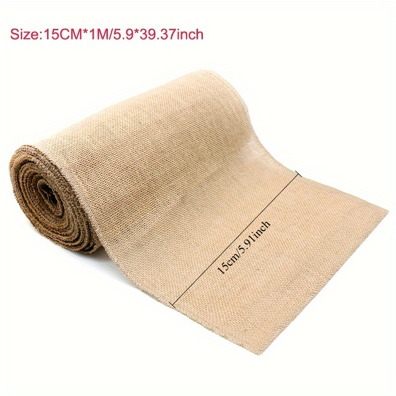 TEMU 1 Roll Jute Fabric Roll - 6 Inch X 39.4 Inch Rustic Burlap, Suitable For Diy Crafts, Christmas Decorations, Wedding Table And Chair Sashes,