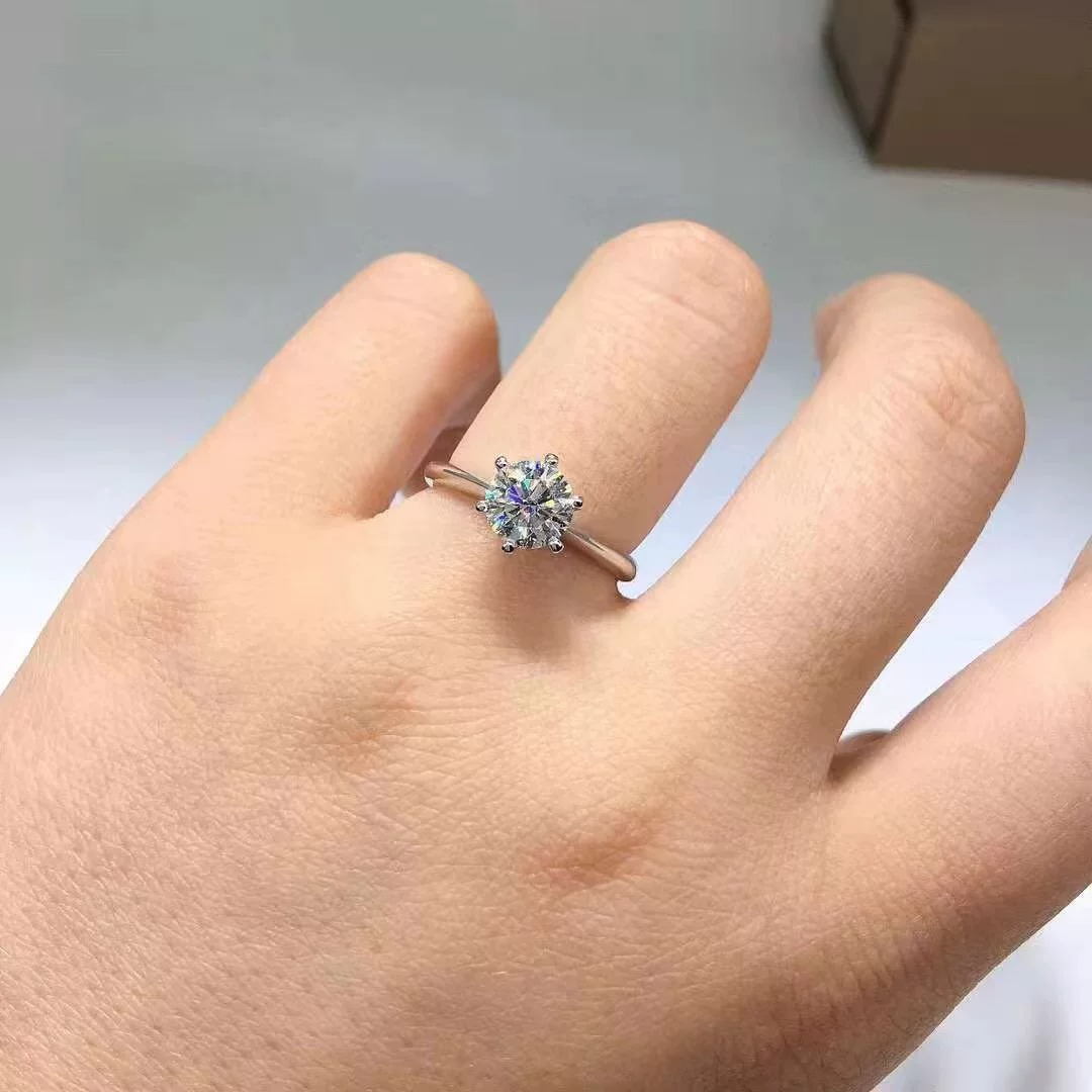 Women's Elegant White Moissanite Six-Clawed Ring, 0.5/1/2/3/5/10 Carat