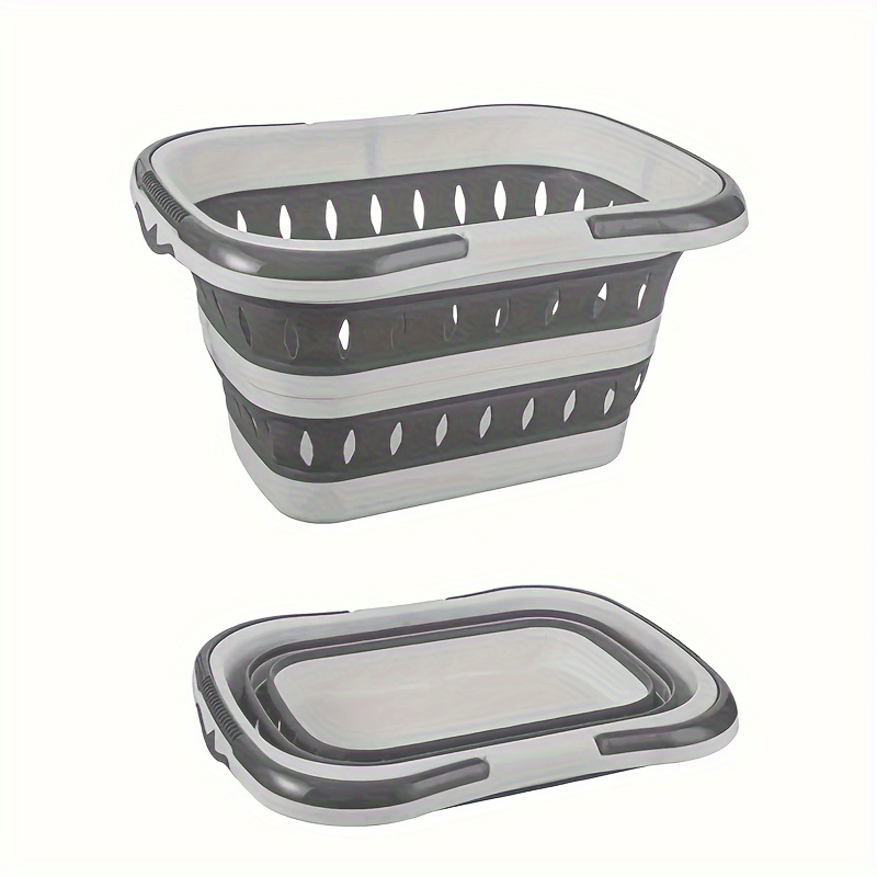 1pc Blue/grey - Collapsible Laundry Basket - Portable, Foldable Plastic Storage Bin With Handles For Bathroom And Laundry Room Organization, Laundry Baskets Back-to-school Gifts