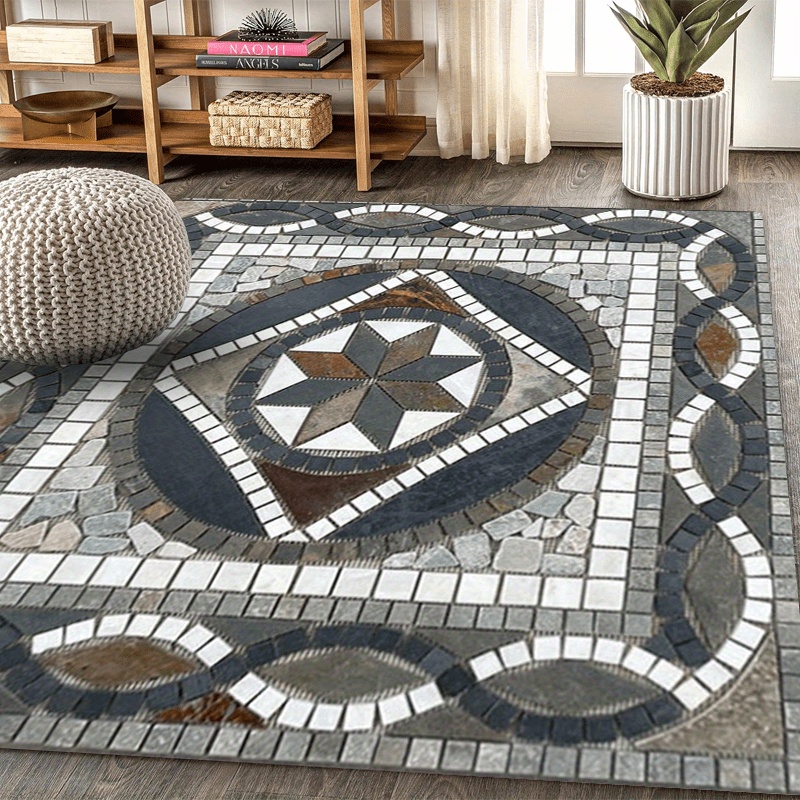 TEMU Outdoor Carpet, Bohemian Retro Marble Print, Heavyweight Non-slip Soft, For Christmas Halloween Rv Beach Party