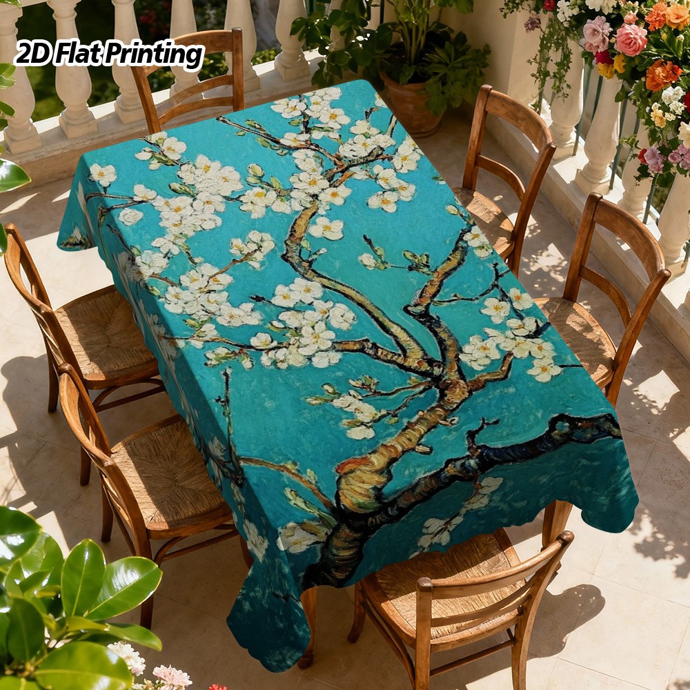 TEMU Nappe 2D, 1 pièce, Nappe à motif de peinture florale de Van Gogh, Lavable en machine et facile à nettoyer, pour tables à manger, tables basses,
