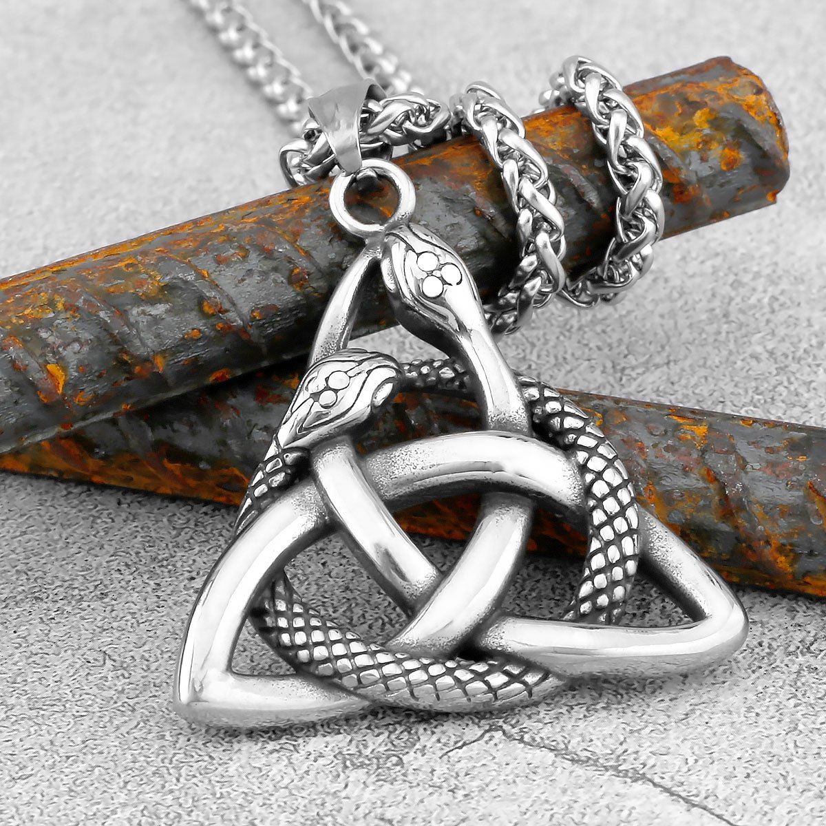 Image of Retro Cobra Charm Necklace - Made Of Stainless Steel With Double-sided Alloy, Intricate Triangle Pattern, Urban Style, Use, Celebrations, And Presents