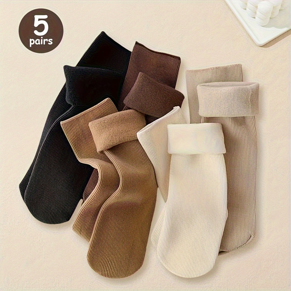 5 pairs for adults thermal winter socks thickened plush warm tube socks with striped sole medium length hand washable suitable for snow weather daily wear for teenager