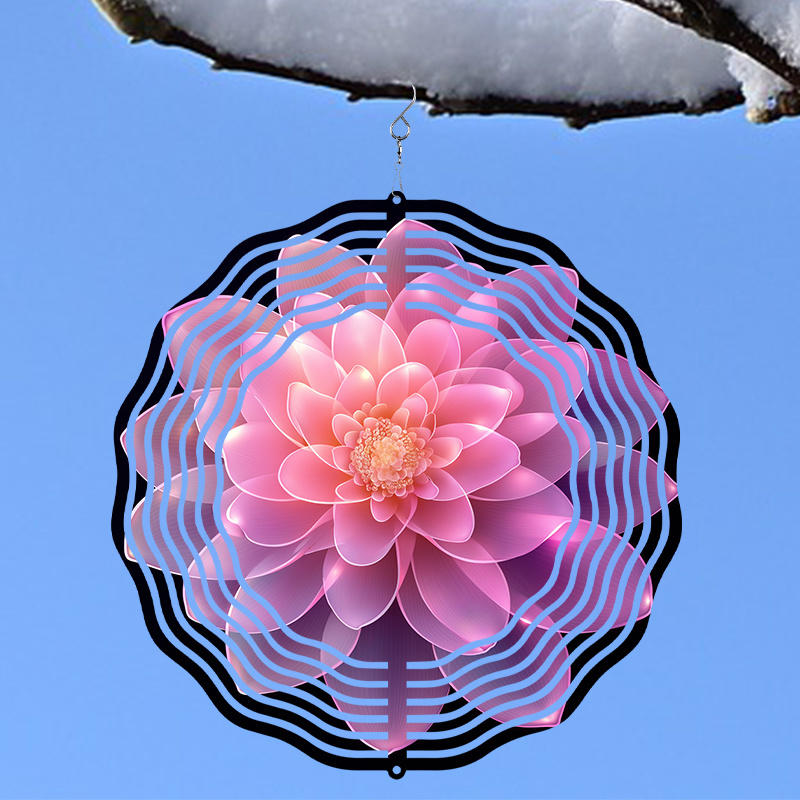 

1pc Vibrant Pink For Lotus Flower Wind Chime - Metal, Battery-free Outdoor Hanging Decor For Patio, Lawn & Garden, With Soothing Tones, Outdoor Garden Decor