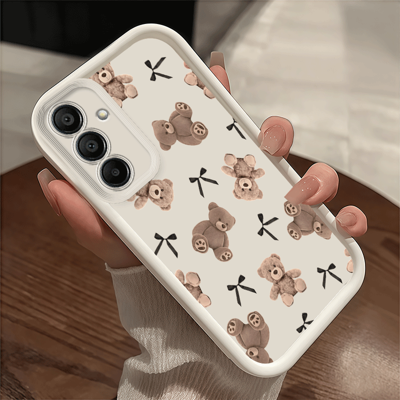 TEMU Phone Case - Full-coverage Brown Bear Black Bow Phone Case For Galaxy A05 A05s A06 A07 A12 A13 A14 A15 A16 5g A17 A21s A22 A23 A24 A25 A26 A32