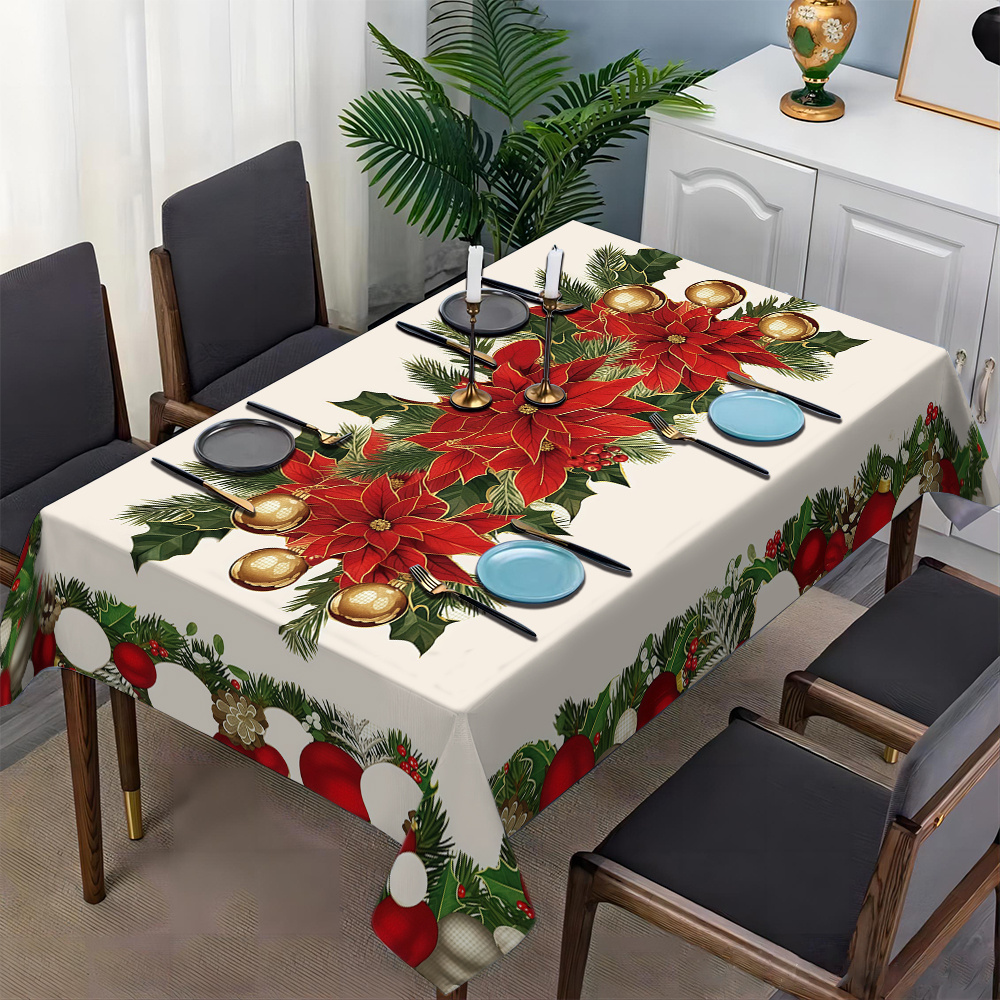 

1pc Christmas Tablecloth, Oil-, -, Polyester , Rectangular, Dining Table For Decor