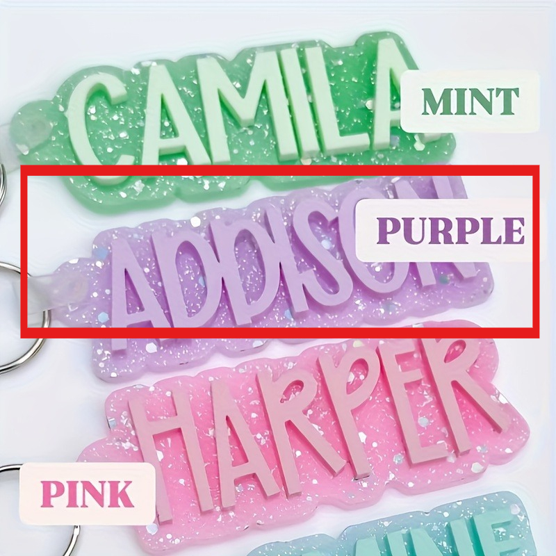 TEMU 2d Flat, Custom Acrylic Keychain Personalized Name Tag - Light Pink, Green, Yellow, Purple, Mint Green, Blue, Lime, Magenta - Initials And Names