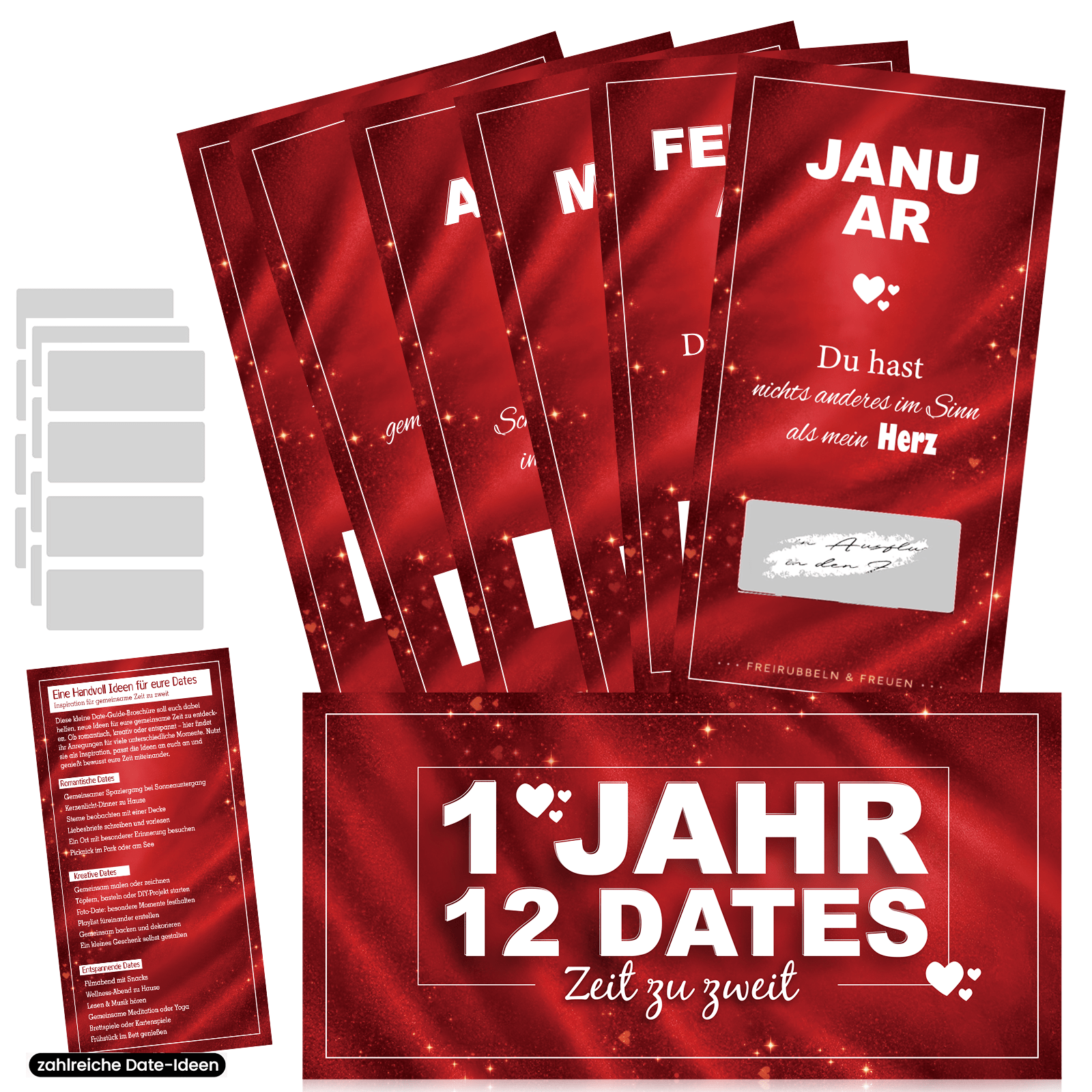 Image of Couple Date Lottery Cards, Interactive Cards, Couple Gifts, Including Date Guide Cards. Couple Date | 12 Dates Per Year | Romantic Gift For Couple's Anniversary, Couple' Day