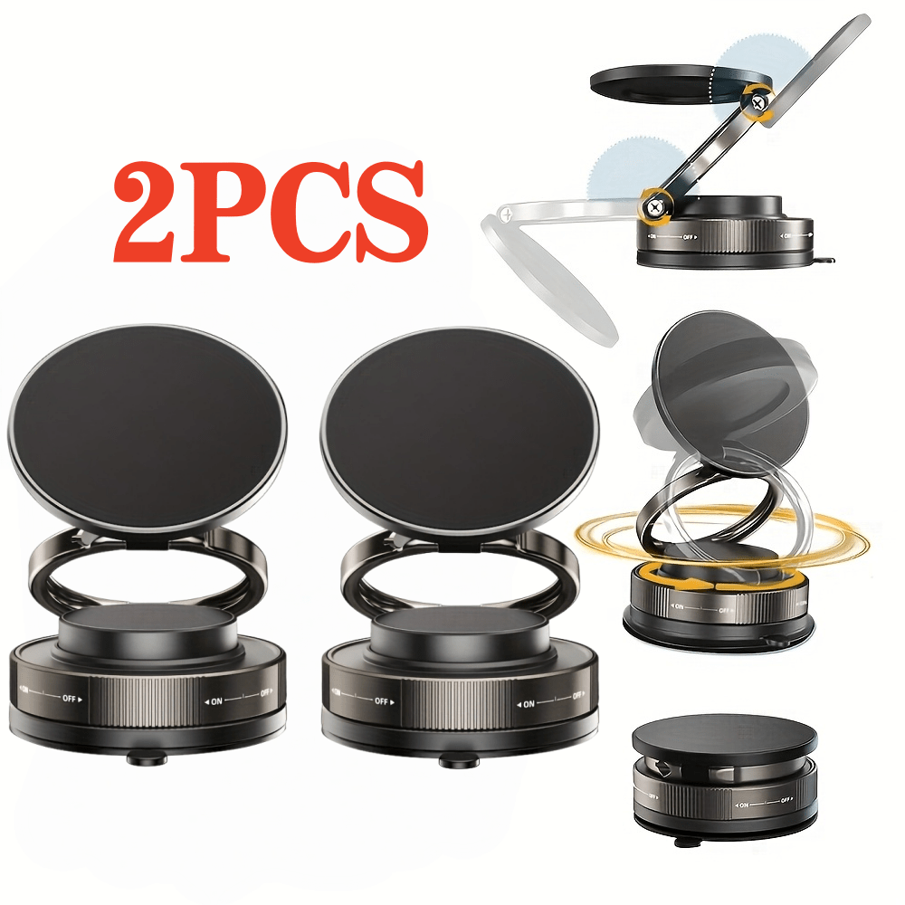 TEMU 2pcs Magnetic Phone Holder With Strong Magnetic Base & Adjustable Arm, Foldable Expandable Car Dashboard/desktop Mount, 360° Rotatable Suitable