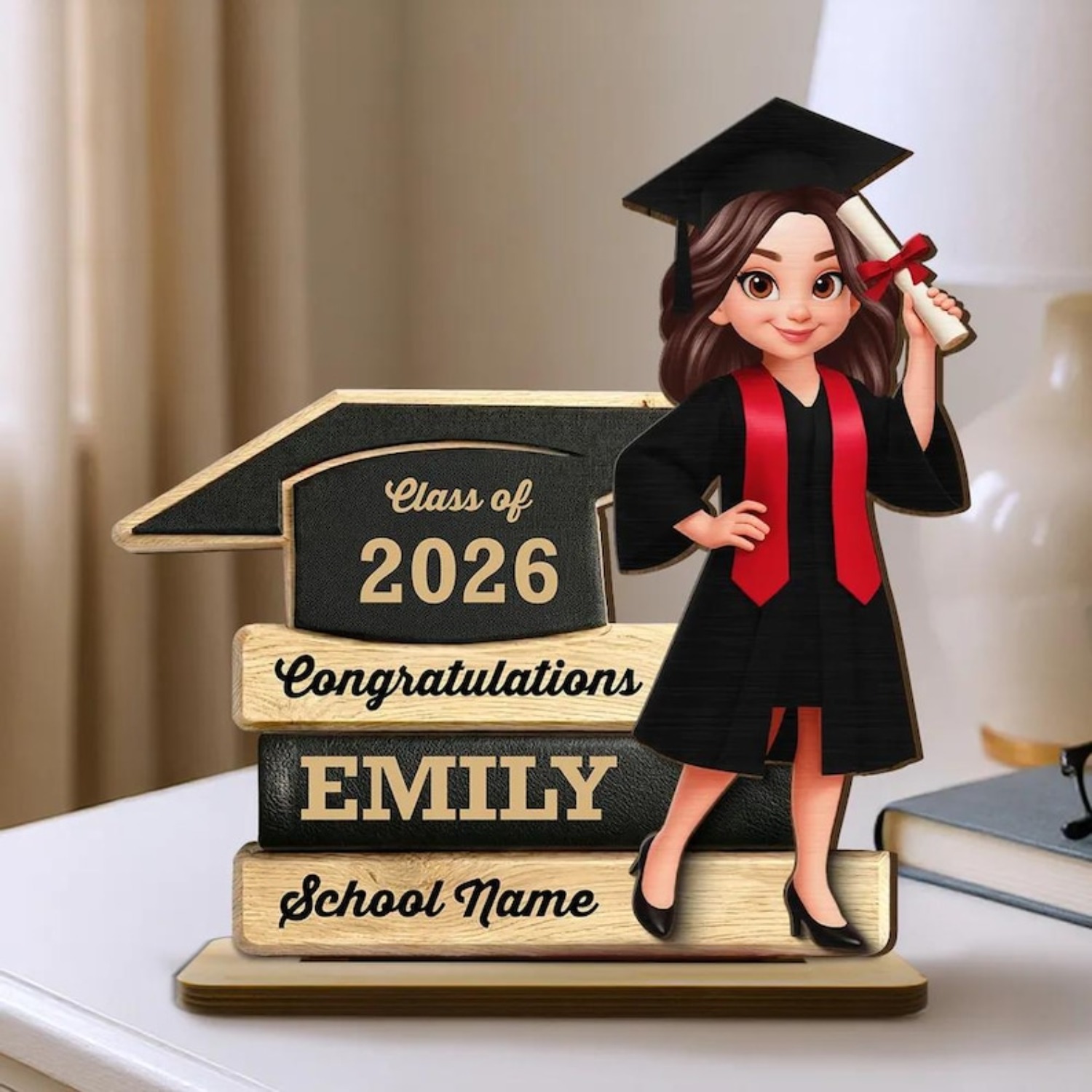 TEMU 1pc Customized Graduation Gift Wooden Plaque, Graduation Desktop Logo For 2026 , Graduation Gift For 2026 , Daughter, Son