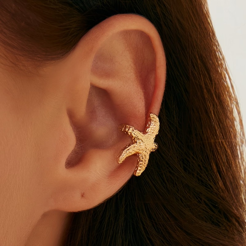TEMU 1pc Bohemian Fashionable And Elegant Ocean-themed Irregular Starfish Clip-on Earrings For Women, Suitable For Vacations, Parties, And Daily Wear