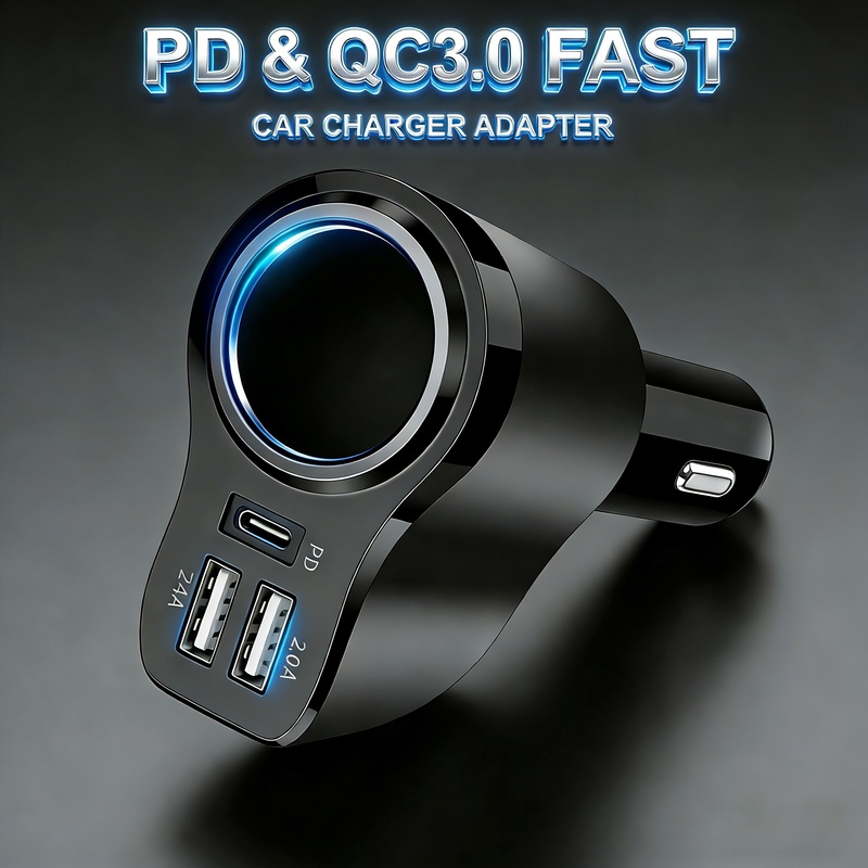 TEMU Tiensun 47w Car Charger, 4 In 1 Multi Port Usb C Fast Car Charger, Pd & Qc3.0 Fast Charging Car Charger Adapter With Led Light, 12/24v Car Phone