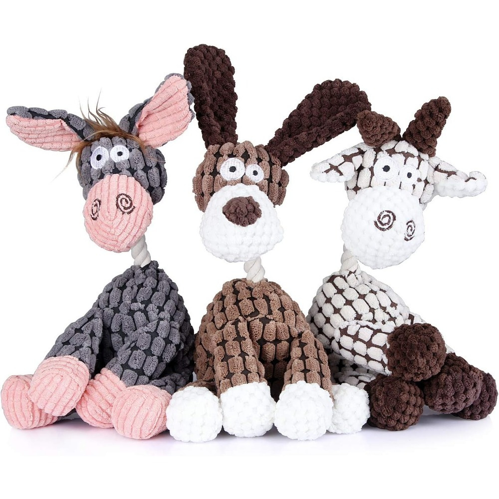 TEMU 3 Pack Stuffed Animal Plush Chew Toys With Squeakers, Cute Soft Dog Toys For Teeth Cleaning, For Small Medium Dogs, Without Battery