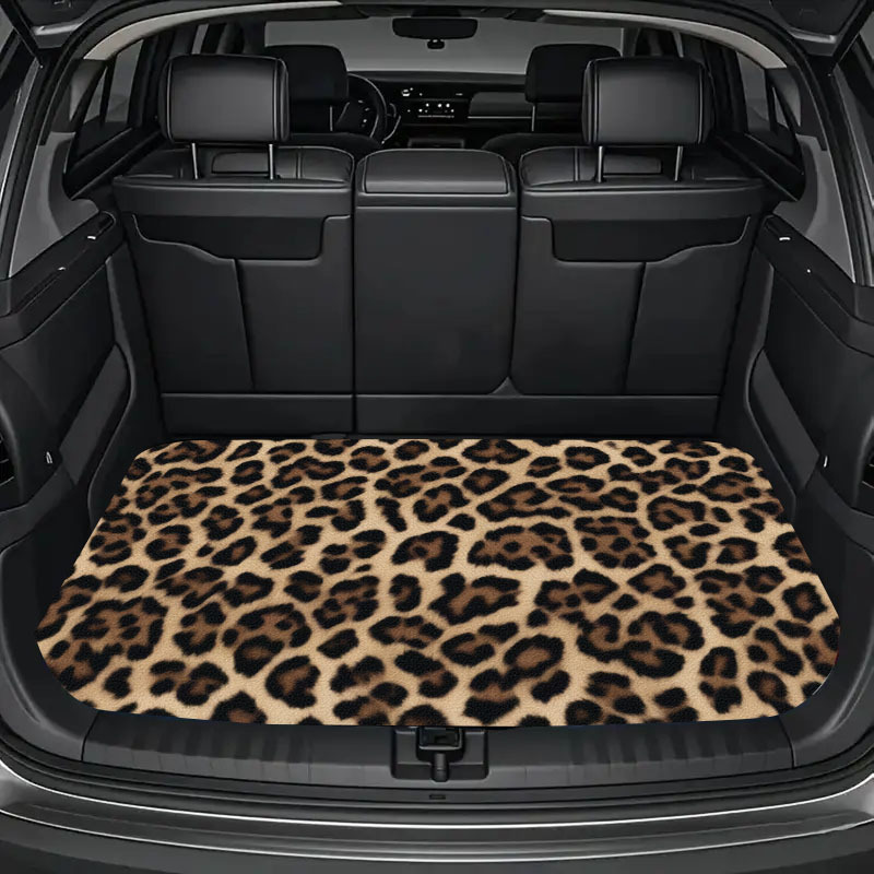 TEMU Tapis de coffre marron jaune avec imprimé léopard, tapis de protection universel pour bagages, tapis d'extérieur adapté à divers camions et SUV,