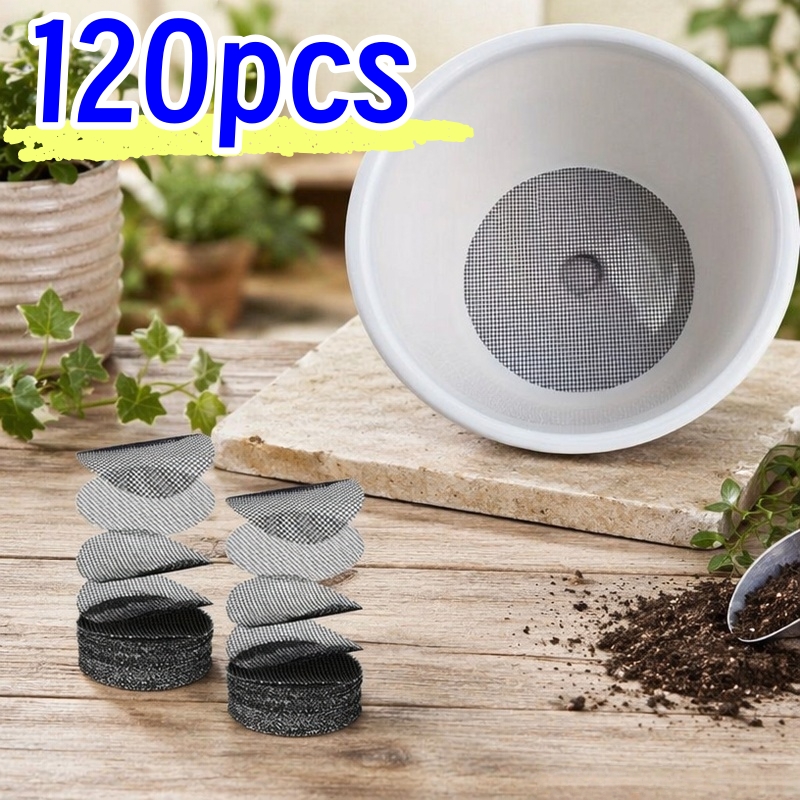 TEMU Set da 120 pezzi di tappetini a rete rotondi per drenaggio vasi - Rete a traspirante e a di perdite per bonsai, giardino e piante da interno,