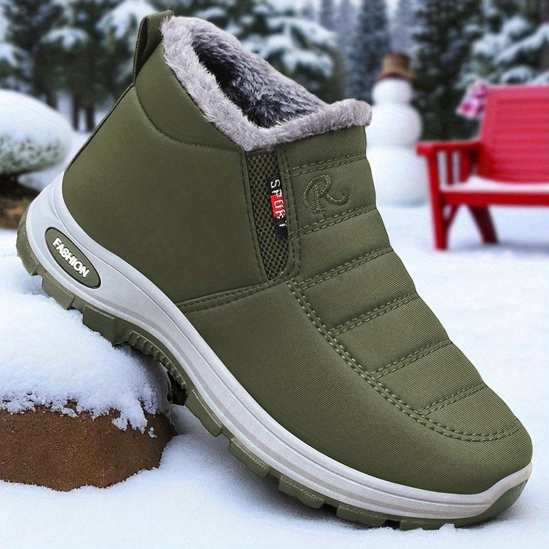   winter boots non slip thick sole boots with arctic grade insulation low heel round toe solid color   for outdoor hiking   cover pu sole fabric lining hiking boot women shoes