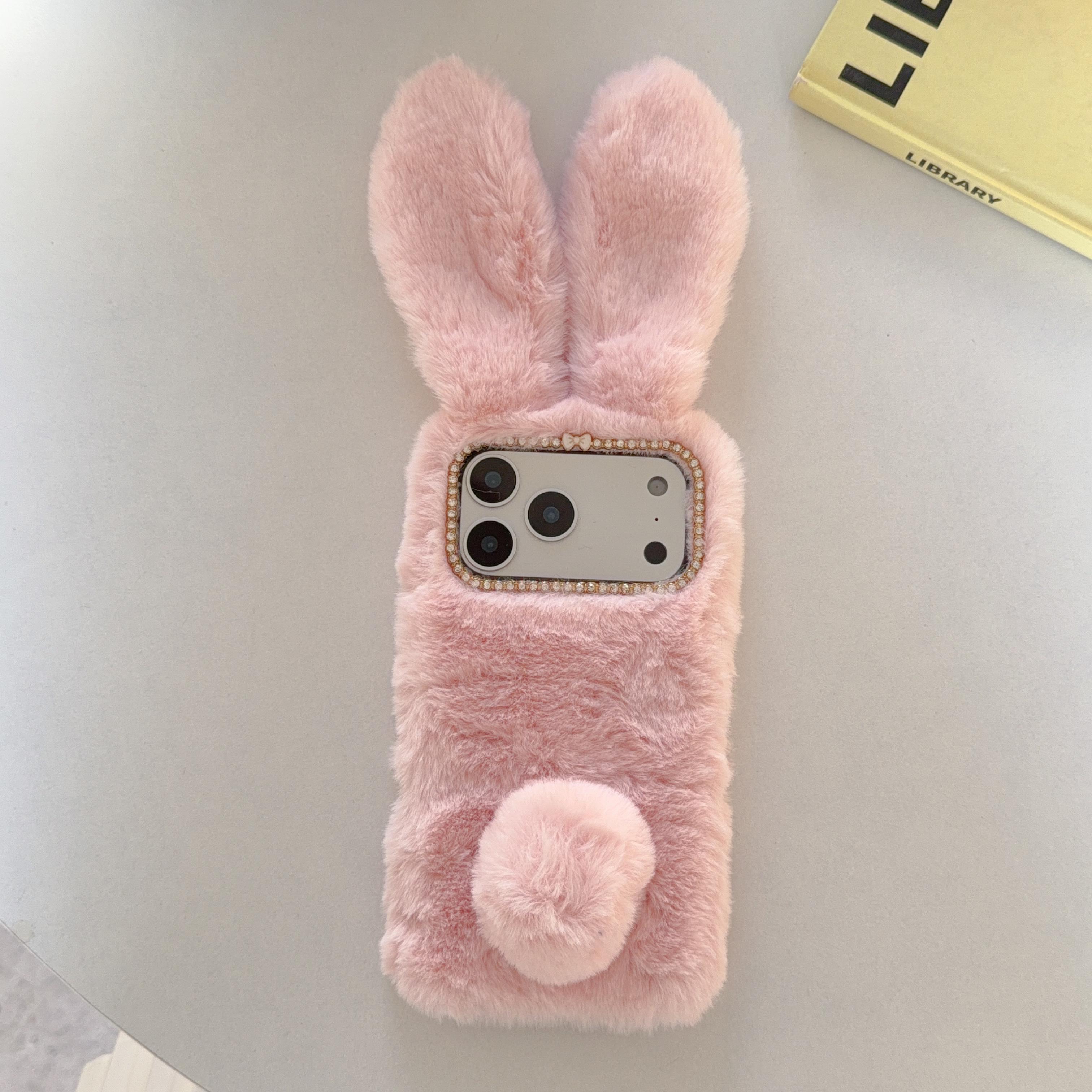 TEMU Phone Case: Solid Color Premium Plush Velvet Rabbit Ears Phone Case, Suitable For Iphone 17/16/15/14/13/12/11/pro Air