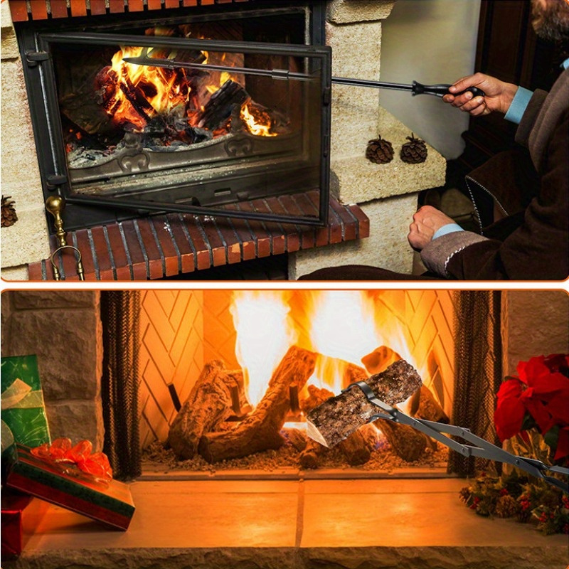 1pc foldable fireplace fire tongs   iron handle campfire fireplace tool home fire accessory   details 0