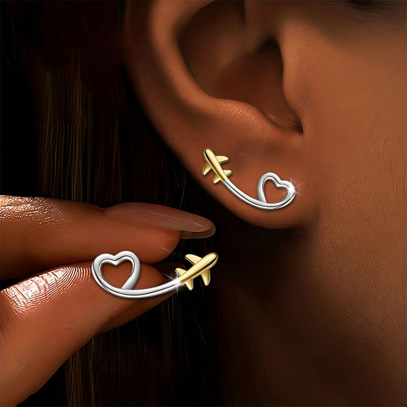 TEMU 2pcs Spring/summer Women's Fashion Airplane Stud Earrings, Exquisite Jewelry, Wearable , Festivals, Weddings, Banquets, Parties, And Commuting,