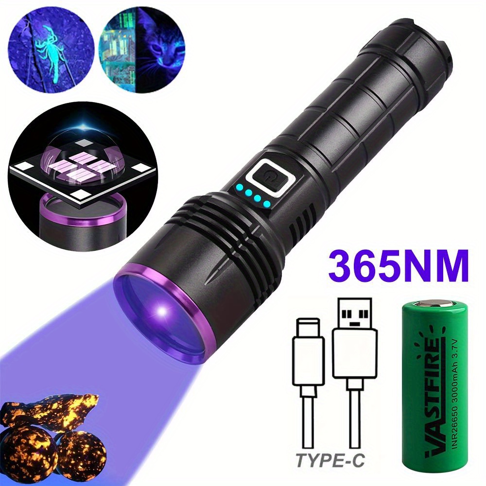 TEMU 30w Rechargeable Uv Torch - Extremely Bright 365nm Black Light For Detecting Pet Urine, Curing Resin, Identifying Minerals, Tracking Blood, ,