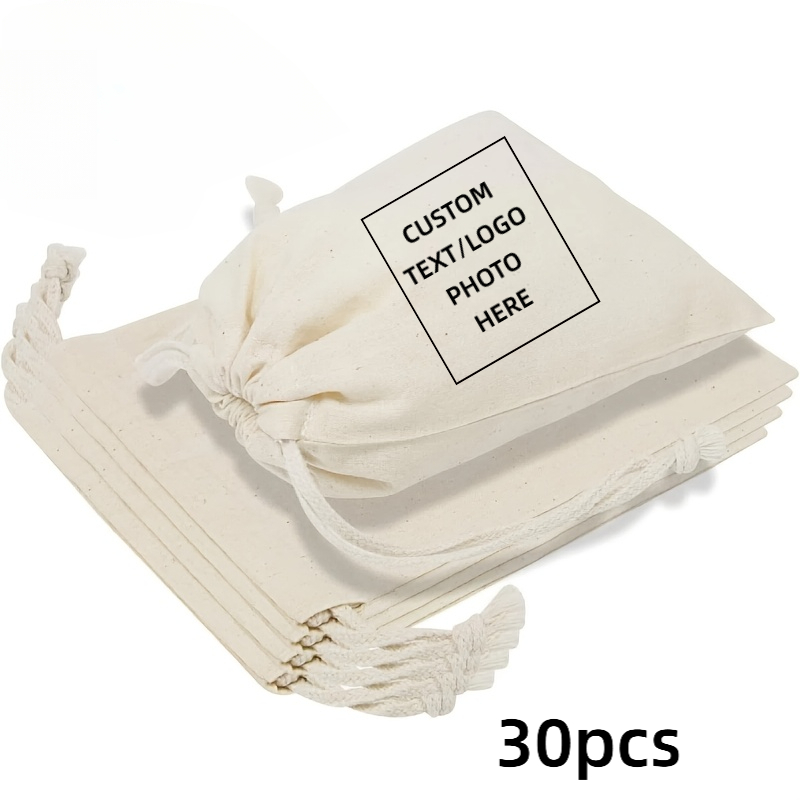TEMU 30 Custom Minimalist Solid Color Canvas Drawstring Bags - Exquisite Small Pouches For Wedding Accessory Storage And Christmas Parties | Multiple