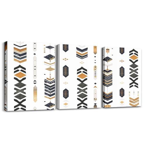 2D Flat, 2D Flat, Wall Decor 2D Flat Aztec Boho Canvas Wall Art Set of 3, Farmhouse Southwestern Tribal Wall Decor, Black And Pictures for Bedroom Living Room, Geometric Framed Posters, Artistic Wrapped Canvas Prints