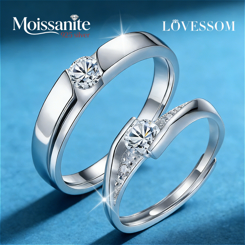 925 Silver 0.5-Carat Moissanite Rings for Couples, Romantic