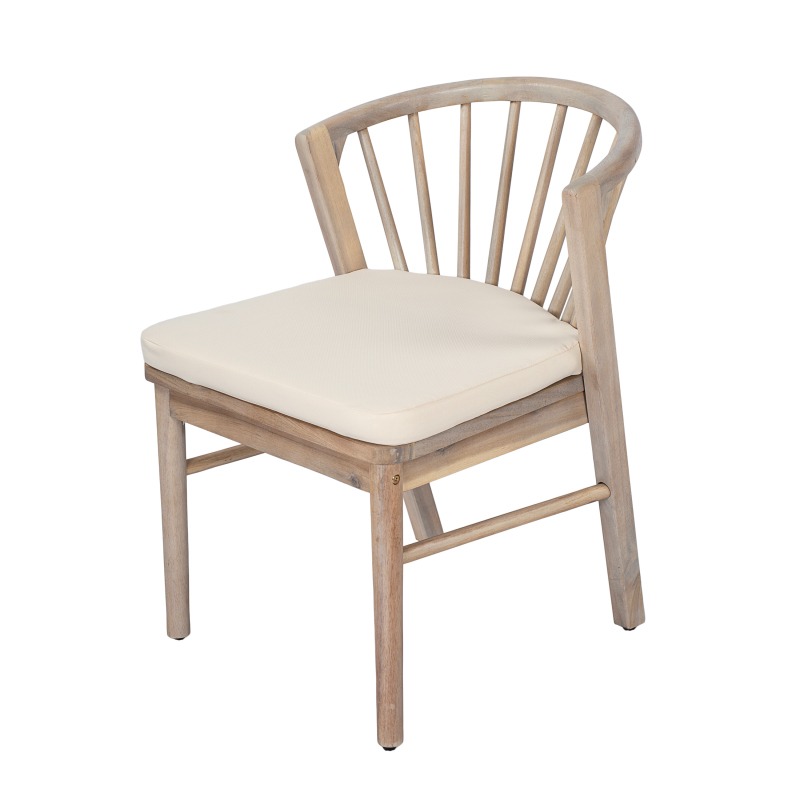 Outdoor Dining Chairs Set of 2, Acacia Wood Patio Chairs with Cream Washable Cushion, for Backyard, Poolside, Garden, Light White