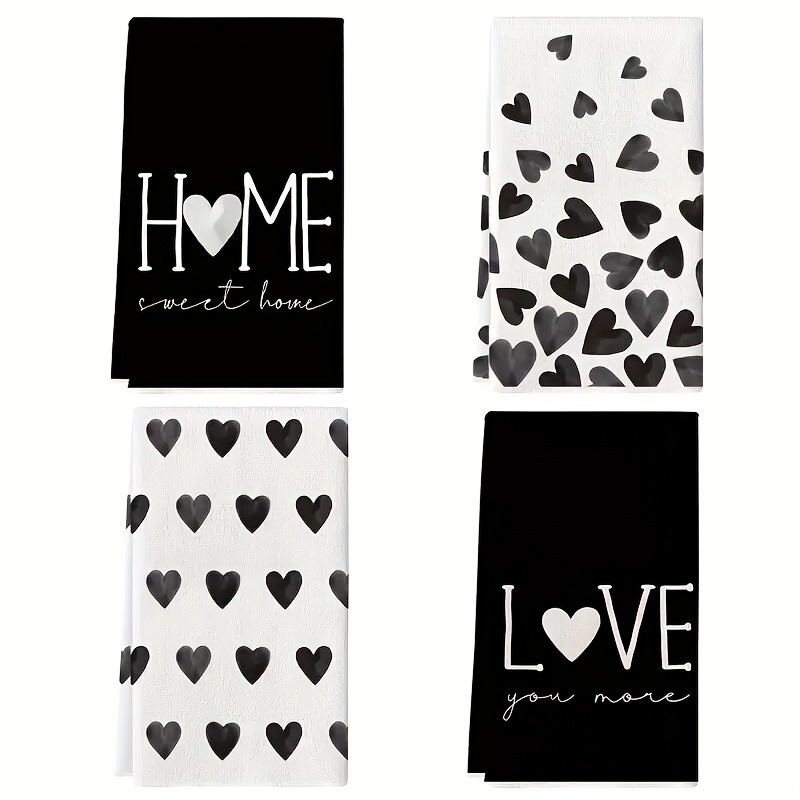TEMU Terry Cloth 4pcs Set With Heart-shaped Pattern Kitchen Towels And Dish Towels, Soft And Absorbent Microfiber Dishcloths, For Home Decor, Kitchen