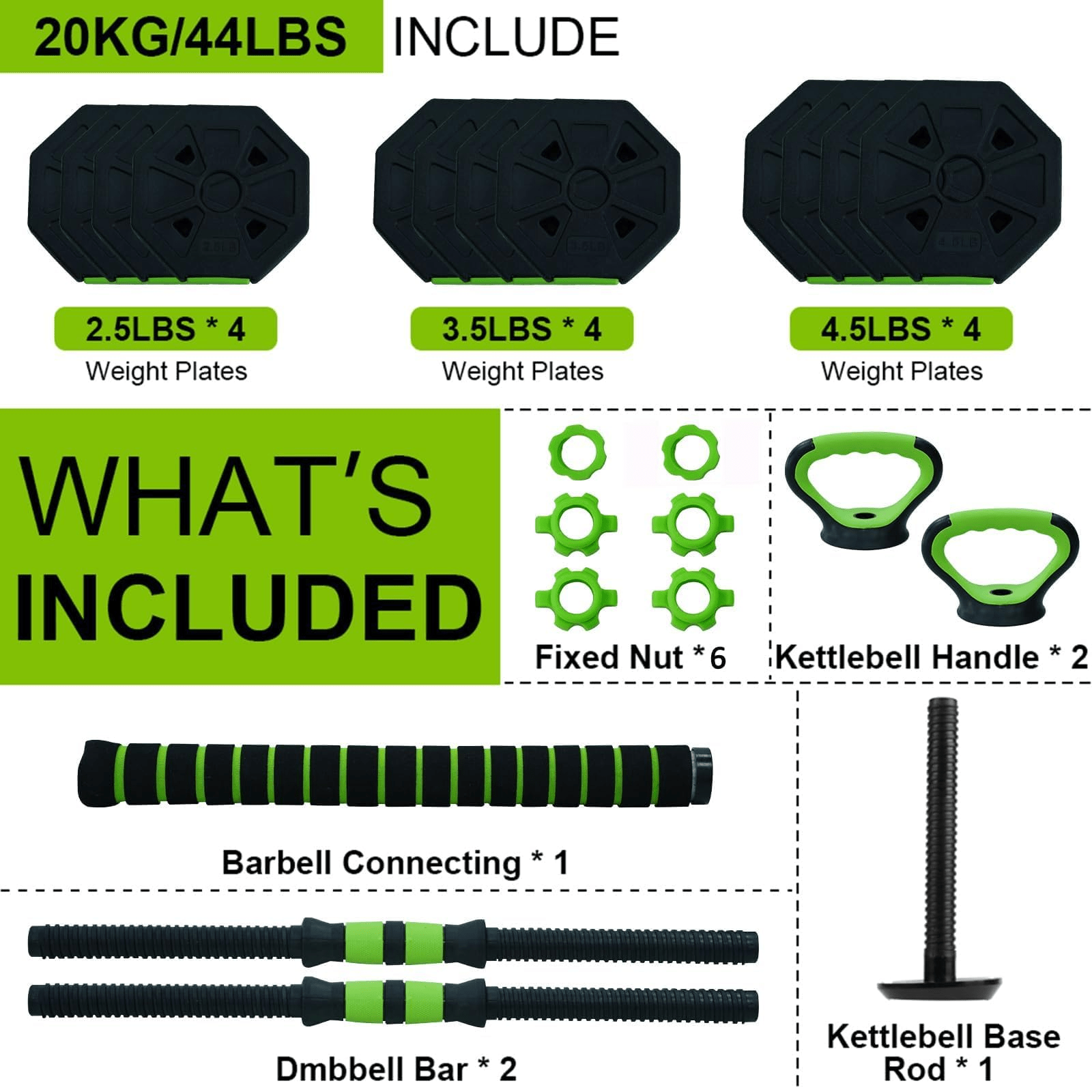 4 in 1 Dumbbell Set, 20 Kg Adjustable Dumbbell Set