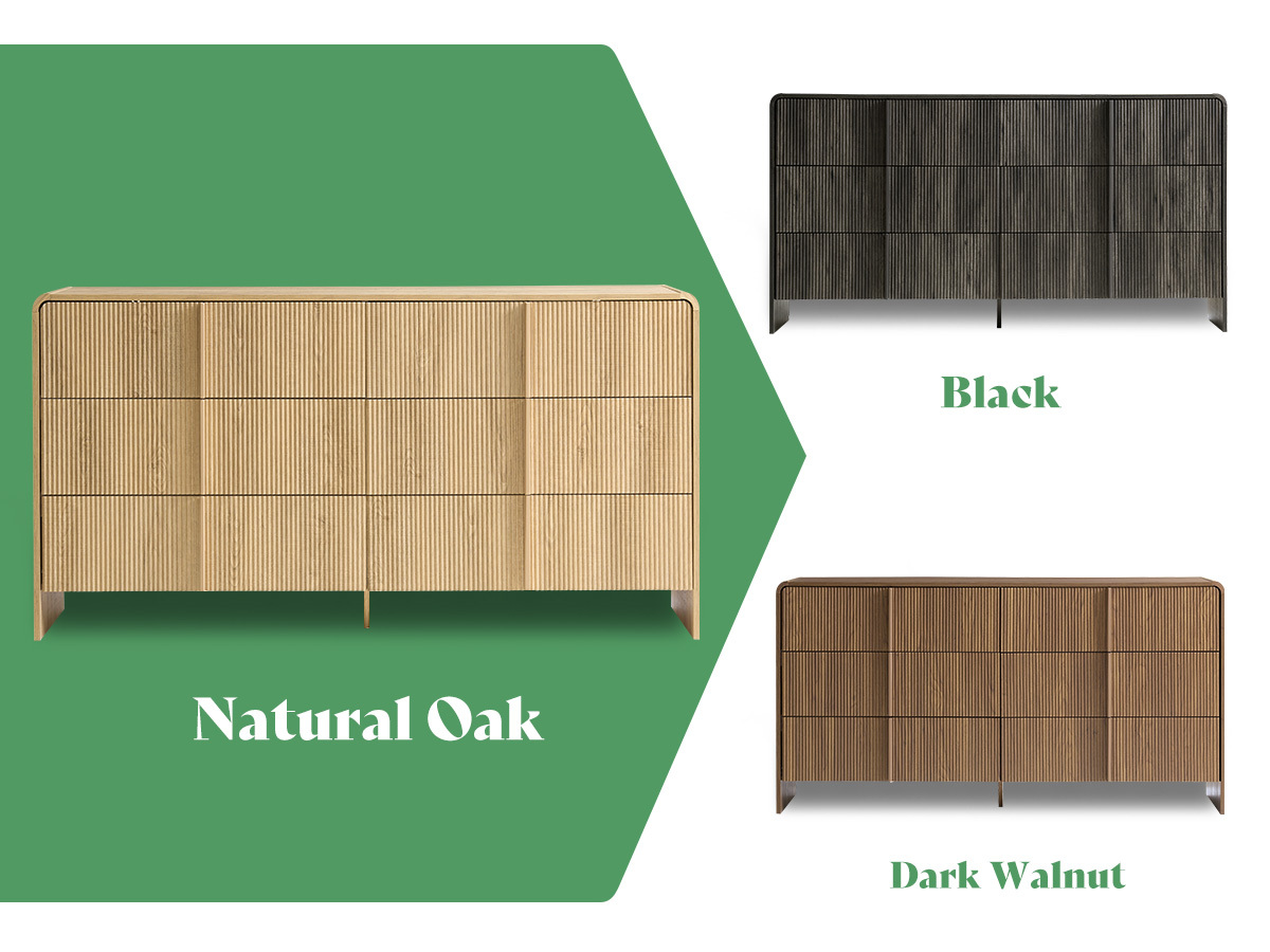 LUXOAK Modern Fluted Dresser - Contemporary Multidrawer Storage Chest 19 Fluted Drawer and Pine Handle Detail