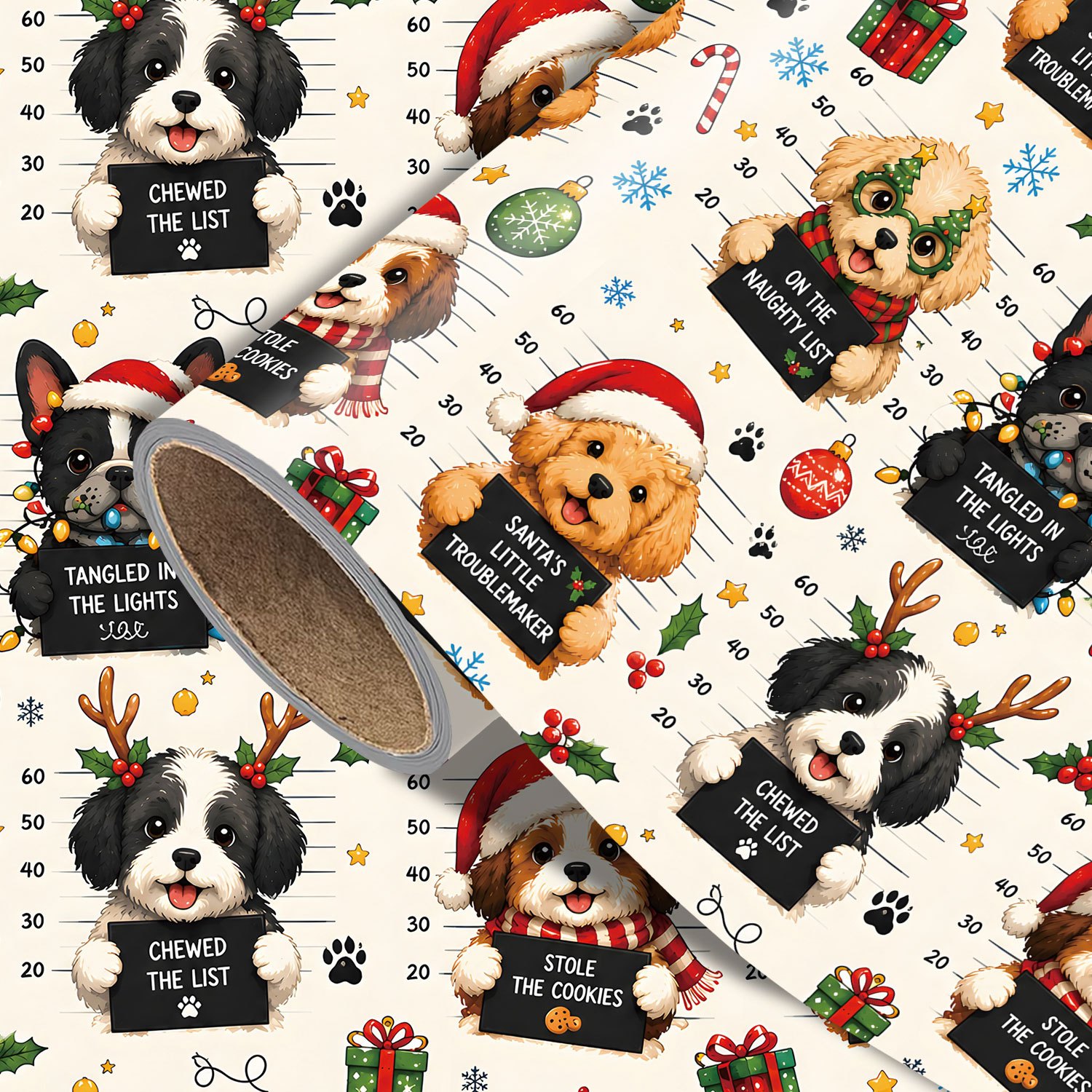 TEMU Rouleau de de Noël Amusant avec Chiens, Idéal pour Cadeaux de Noël, Décorations de Fête d'Anniversaire avec Chiens Espiègles, Bonnets de Père