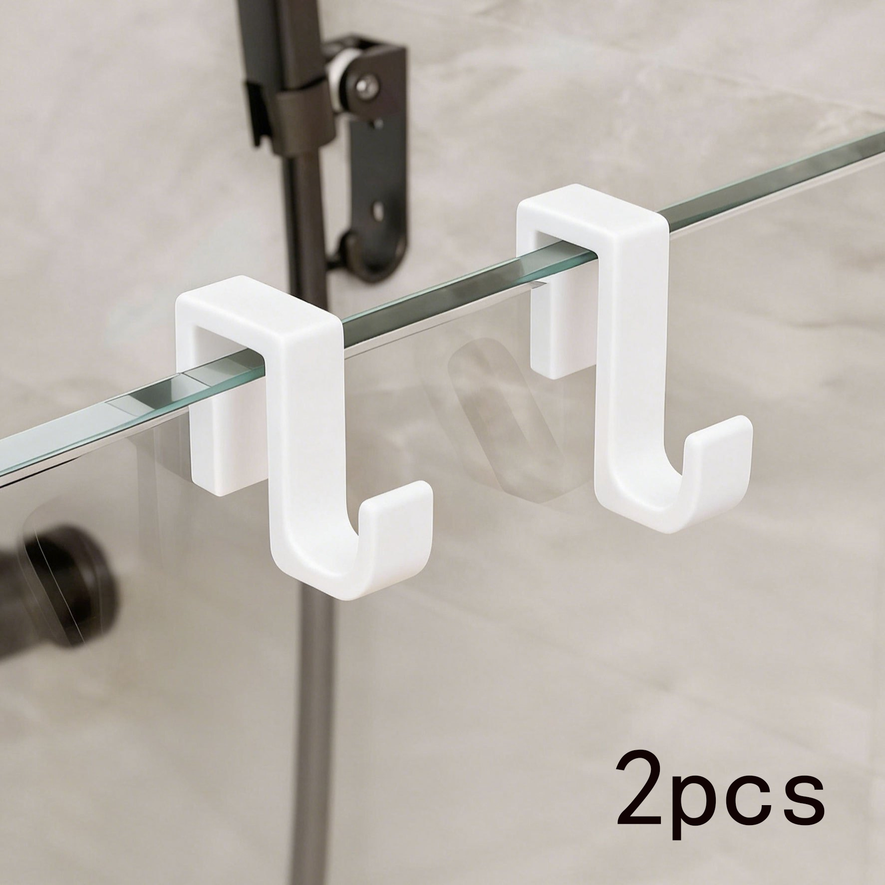 Image of Bathroom Hooks Suitable For 8mm Glass Doors, Made Of Durable Plastic Material, No Drilling Required, For Hanging Bathroom Clothes, Towels, And Bathrobes ( In Black And White Colors)