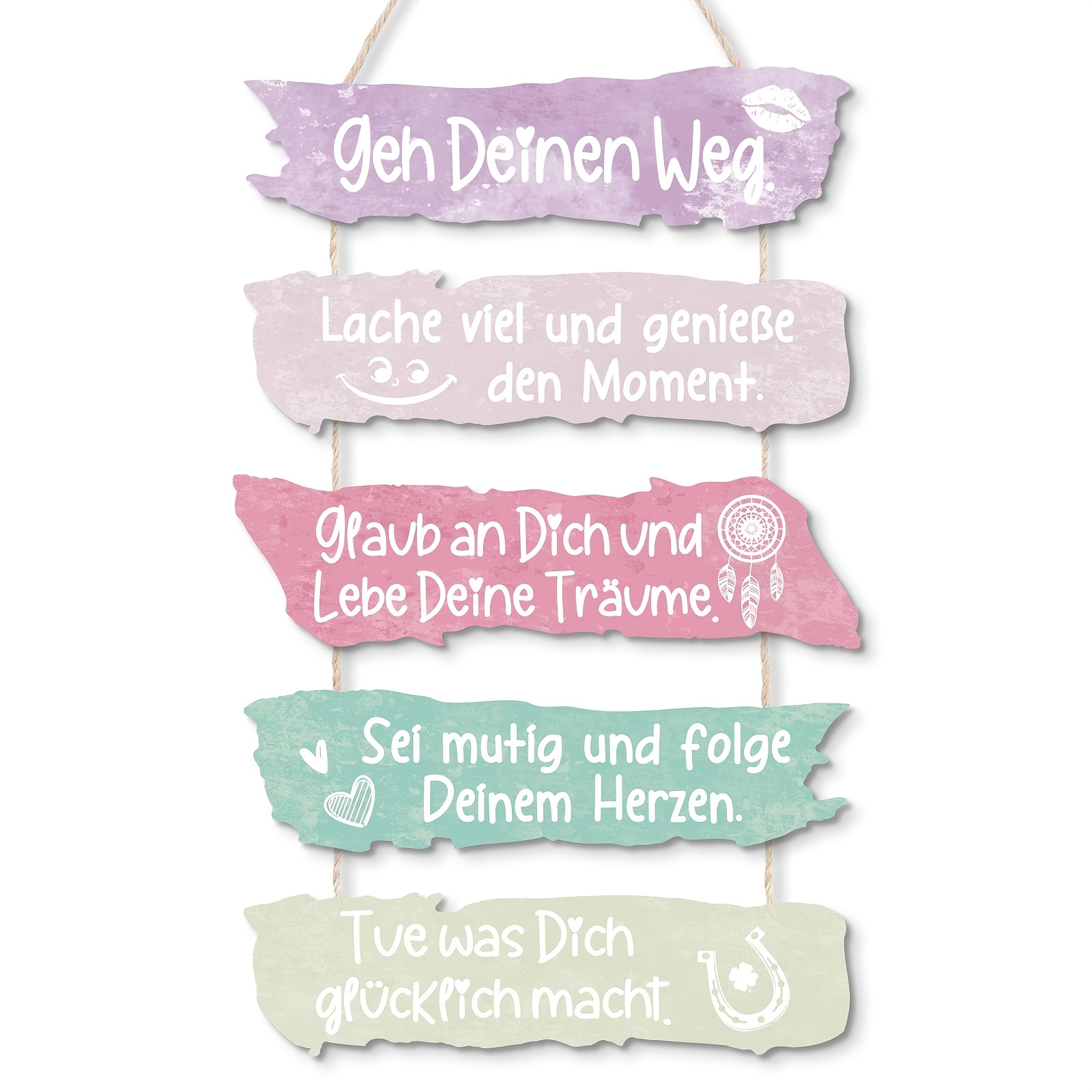 Image of 5pcs Set Of Wooden Watercolor German Inspirational Wall Decorations, Fun Colorful Art Signs With Motivational Sayings, Suitable For Home Bedroom/living Room/bathroom Decor