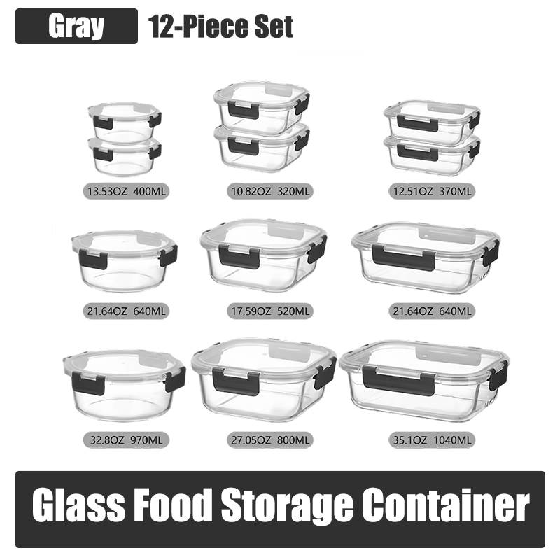 TEMU Thickened 12pcs Glass Food Storage Container Set, Removable Silicone Seal Leakproof Box, Borosilicate Glass Safe For Microwave Oven Freezer Meal