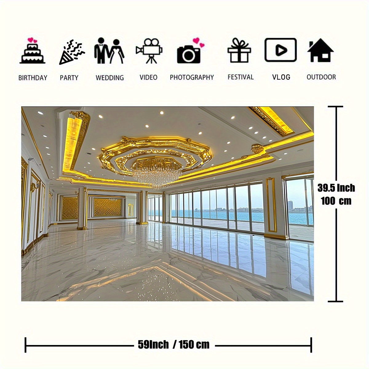 1pc luxurious ballroom theme backdrop with   crystal chandelier marble floor   windows no electricity needed polyester fiber photography backdrop for weddings parties corporate events 2d flat details 1